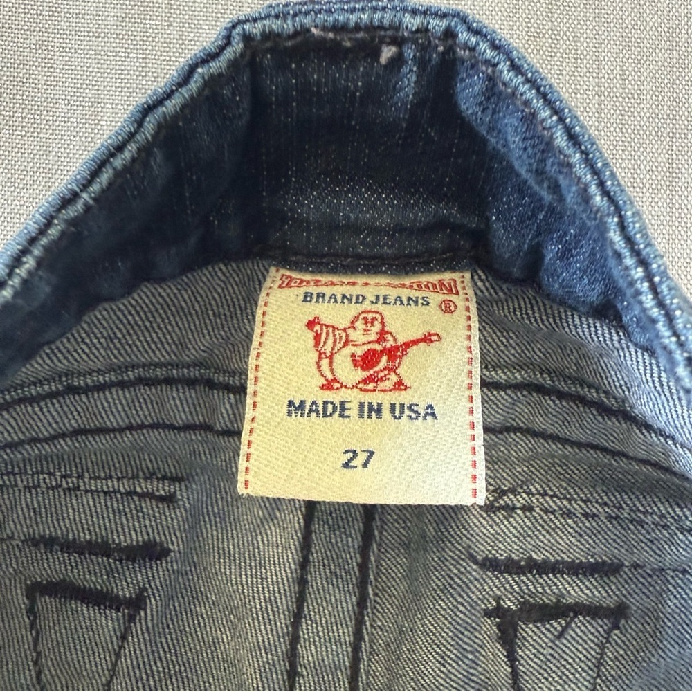 True Religion Becky Women's Dark Denim Navy Stitch BootCut Low Rise Size 27 - Picture 3 of 9